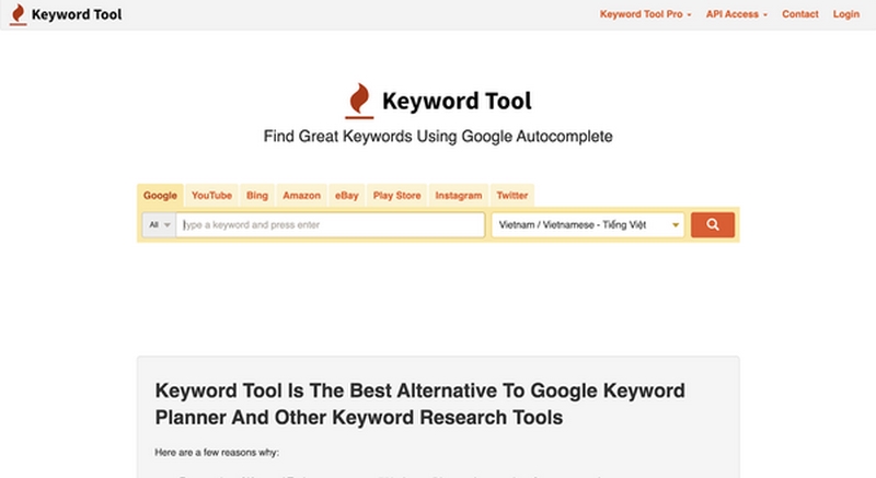 Công cụ khảo sát thông tin trường Google Keywords