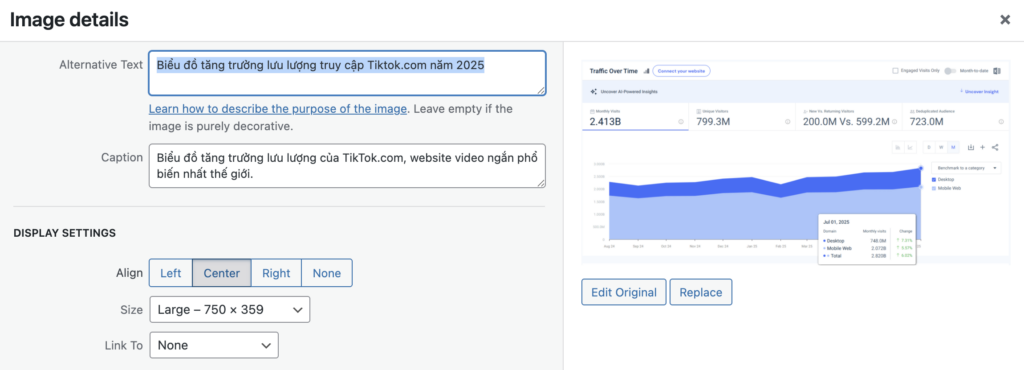 Đặt alt text cho biểu đồ tăng trưởng của Tiktok.com