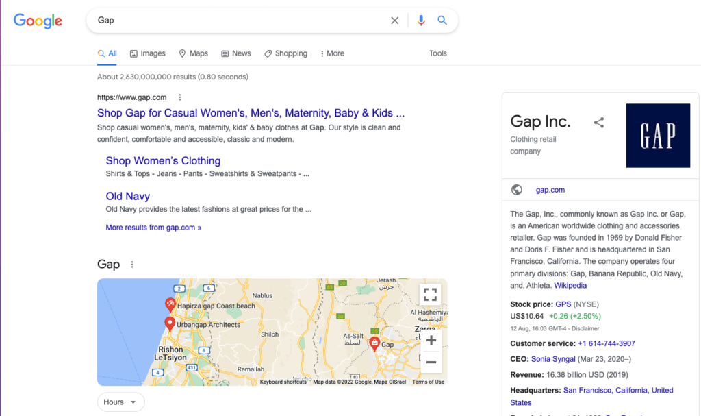 Kết quả Google cho "Gap"