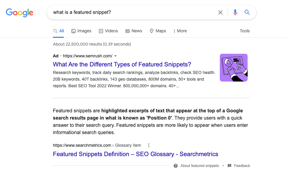 Kết quả Google cho "featured snippet là gì"