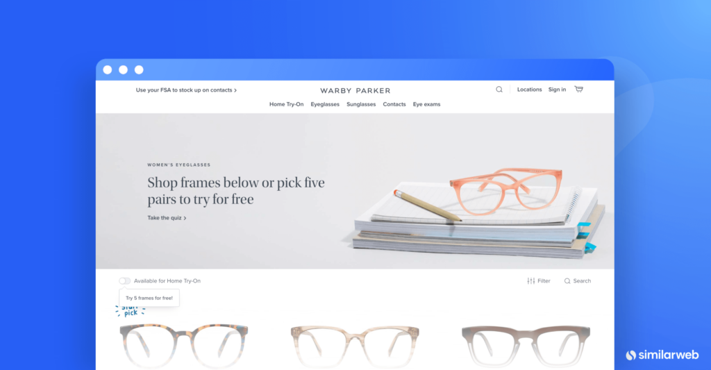 Kính mắt nữ của Warby Parker làm ví dụ về On-page SEO