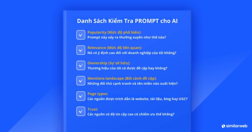 Danh sách kiểm tra PROMPT để đánh giá khả năng hiển thị thương hiệu trên AI
