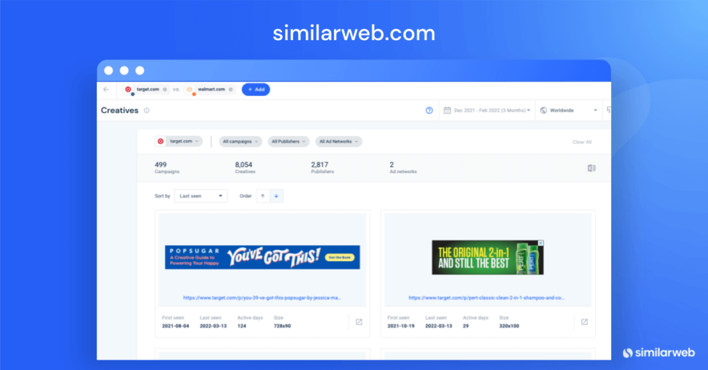 Tính năng so sánh quảng cáo của Similarweb